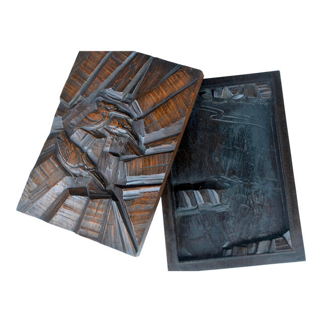 Antique Japanese Wood Carved Art Box For Sale