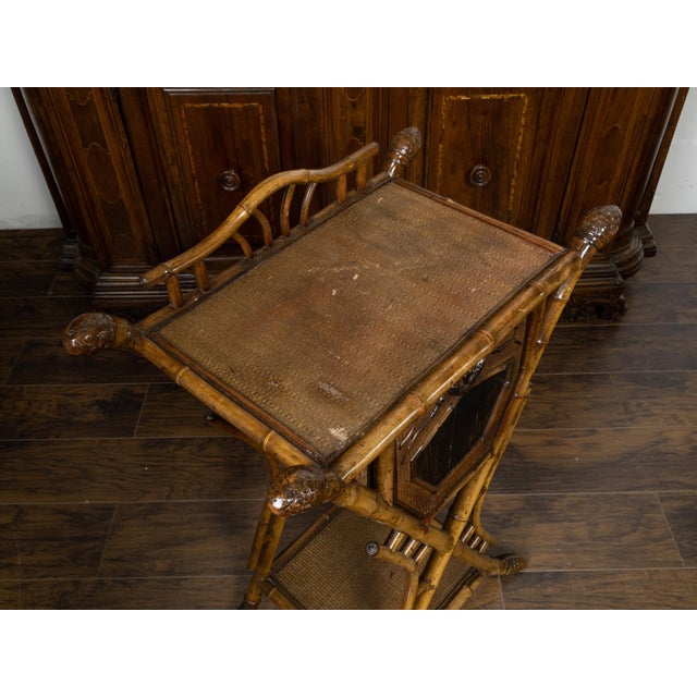 Wood English 1900 Bamboo Side Table with Chinoiserie Decor and Rattan Accents For Sale - Image 7 of 12