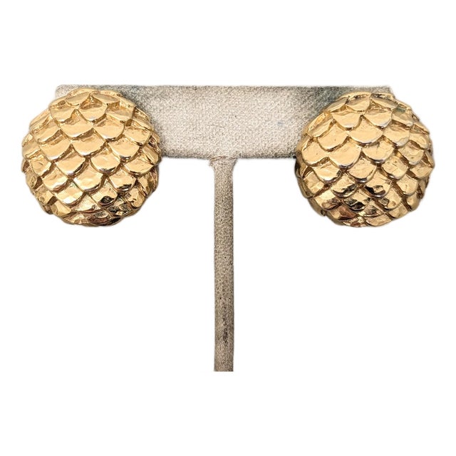 Vintage 1980s Signed Givenchy Round Domed Goldtone Scales Pierced Earrings-2 Pieces For Sale