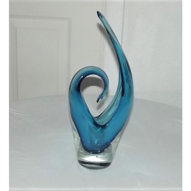 Mid-Century Modern Vintage Murano Light Blue and Clear Art Glass Sculpture For Sale - Image 3 of 3