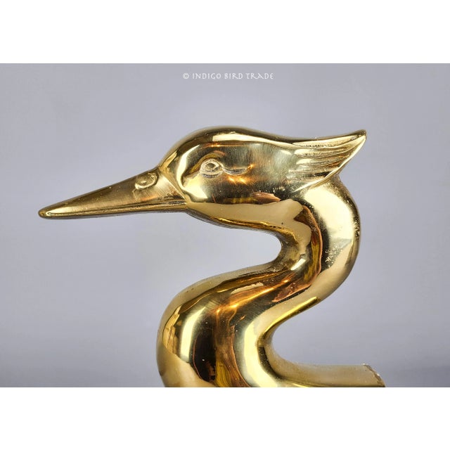 Pair of Vintage Solid Brass Blue Heron Crane Bookends For Sale - Image 4 of 10