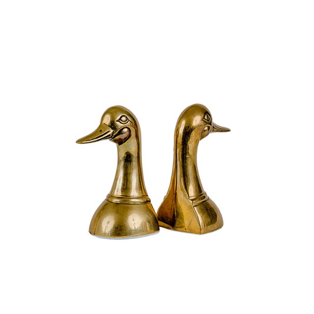 Vintage Mid-to-Late 20th Century Brass Mallard Duck Bookends. Mid-Century Modern or Hollywood Regency Style- Approximated...