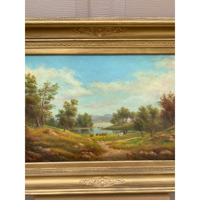 American Mid-19th Century English Country Landscape Oil in Ornate Giltwood Frame For Sale - Image 3 of 15