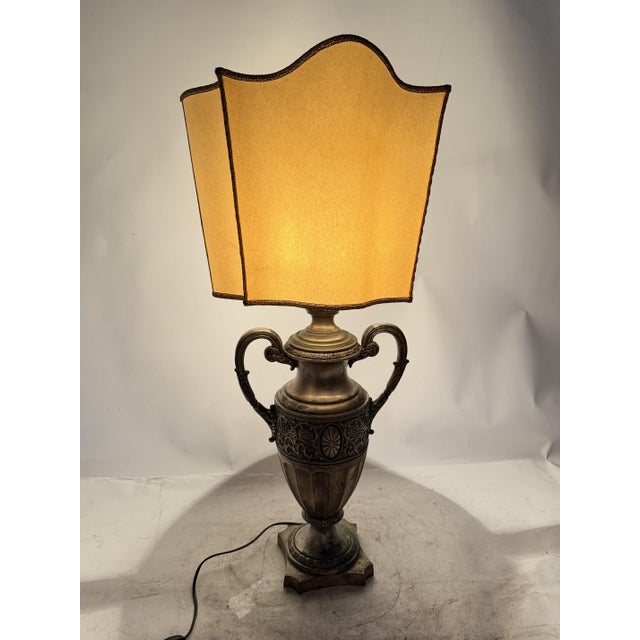 Antique Brass Table Lamp with Silk Shade, 1890s For Sale - Image 16 of 18