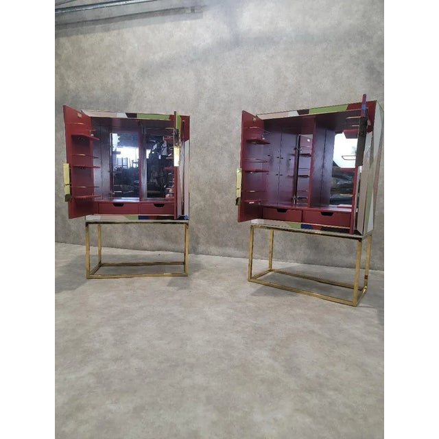Torino Reverse, Painted Glass and Brass 2 Door Dry Bar Cabinet by Johnathan Adler For Sale In Chicago - Image 6 of 13