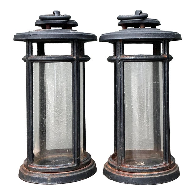 Vintage Wrought Iron Lanterns - A Pair For Sale