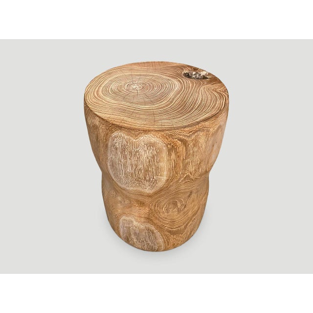 Andrianna Shamaris Hand Carved Teak Wood Side Table or Stool For Sale - Image 17 of 18