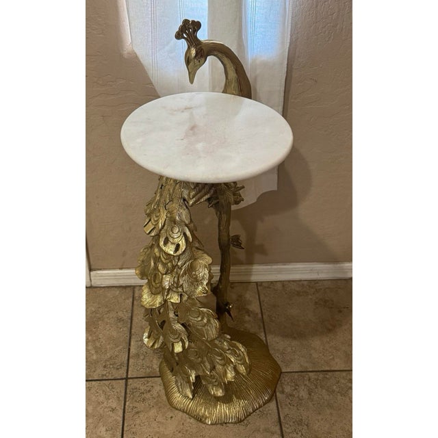 Gold Finish Peacock Side Table Marble Top For Sale - Image 9 of 12