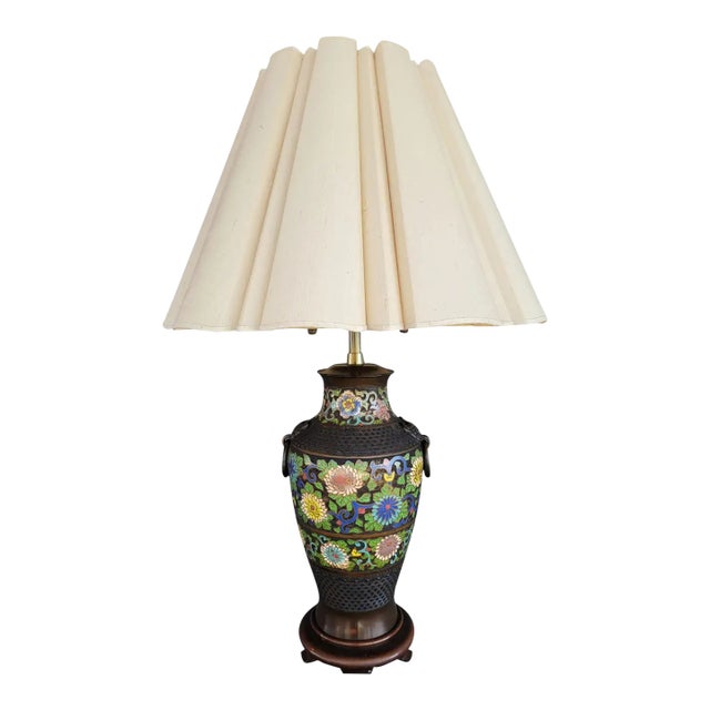 1950s Marbro Japanese Meiji Period Bronze & Cloisonne Table Lamp For Sale