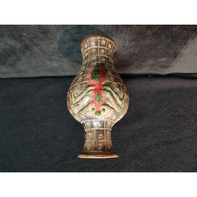 Chinese Ceramic Vase,Brown Glaze Porcelain Vase Hand Carved Spider Pattern For Sale - Image 4 of 12