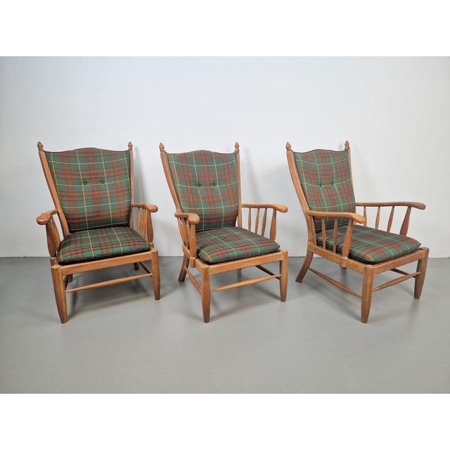 Forest Green Vintage Scandinavian Beech High Back Armchairs, 1960s, Set of 3 For Sale - Image 8 of 15