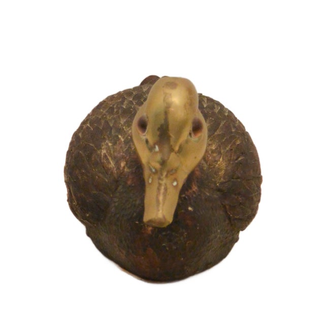 Mid-Century Mixed Media Hand-Carved Hardwood & Solid Cast Brass Waterfowl Figurine For Sale - Image 4 of 8