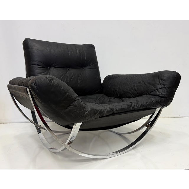 Space Age Lennart Bender Chrome and Leather Lounge Chair Offered for sale is a mid-century Modern Apollo lounge chair by...