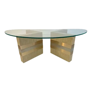 1970s Modernist Grasscloth & Two Tone Metal Coffee Table