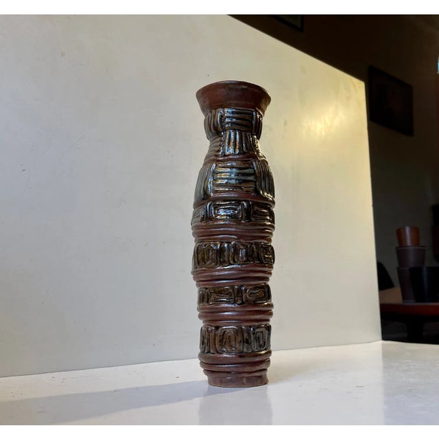 Black Naive Scandinavian Glazed Stoneware Coil Vase, 1970s For Sale - Image 8 of 8