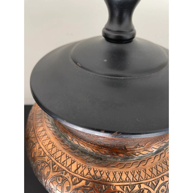 Persian Copper Persian Bowl Mounted as Table Lamp For Sale - Image 3 of 10