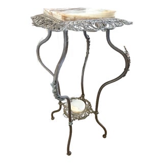 Vintage Victorian Brass and Marble Side Table/Plant Stand For Sale