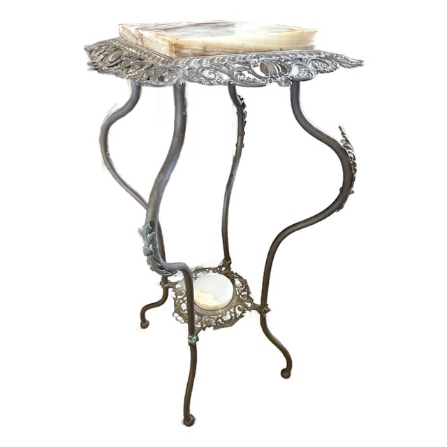 Vintage Victorian Brass and Marble Side Table/Plant Stand For Sale