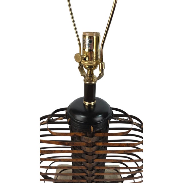 Palecek Palecek Woven Rattan & Bamboo Orb Table Lamps With Plaster Bases and Raffia Shades — A Pair For Sale - Image 4 of 10
