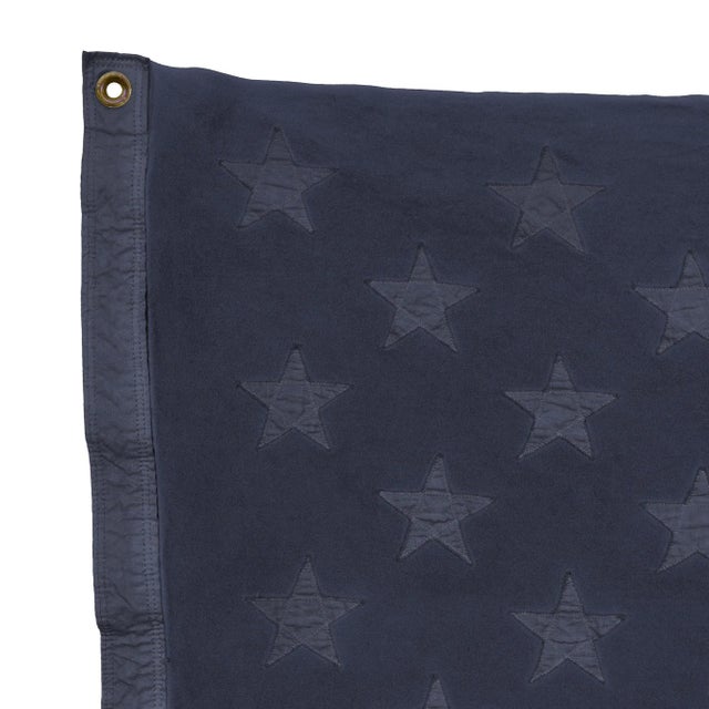Oversize Vintage Cotton American Flag With Sewn Stars and Blue Denim Overdye For Sale - Image 4 of 5