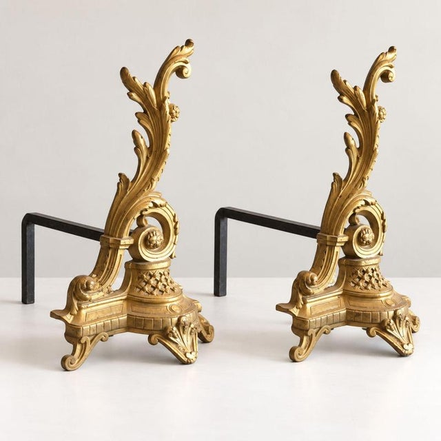 Contemporary Late 19th Century Louis Philippe Gilt Bronze Andirons, Set of 2 For Sale - Image 3 of 10
