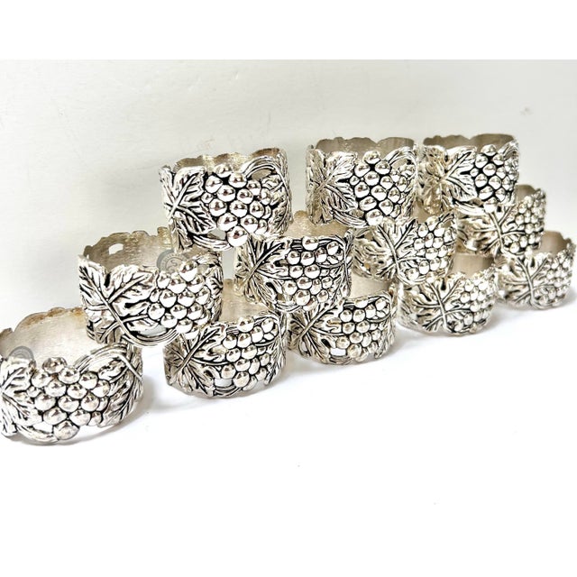 1980s Silver Plated Napkin Rings Grape Clusters - A Set of 12 For Sale - Image 5 of 11