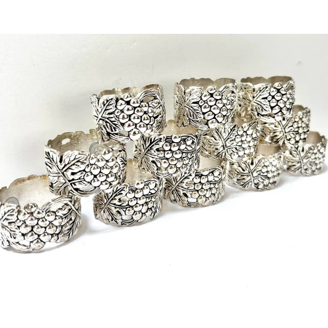 1980s Vintage Silverplate Napkin Rings Grape Cluster – Tabletop Entertaining – Set of 12 For Sale - Image 5 of 11