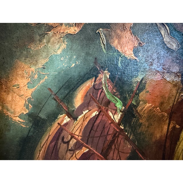 Late 20th Century Italian Vintage Maritime Ship Oil Painting Signed Vasselli Nautical Seascape For Sale - Image 5 of 10