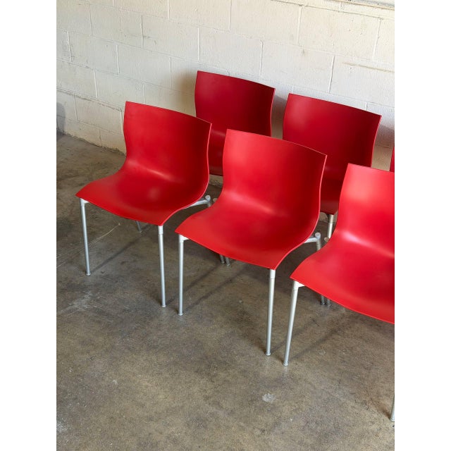 Philippe Starck Red Stacking Chairs Set of 8 Molded Plastic and Aluminum 1990s For Sale - Image 11 of 12