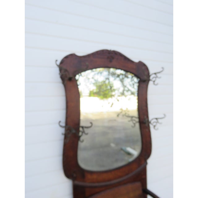 Early 1900s Victorian Carved Hall Tree Coat Hat Stand With Mirror and Bench 5932 For Sale - Image 11 of 12