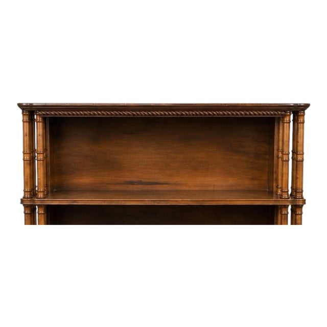 Traditional 1970s Regency Revival Faux Bamboo Carved Walnut Bookcase For Sale - Image 3 of 7