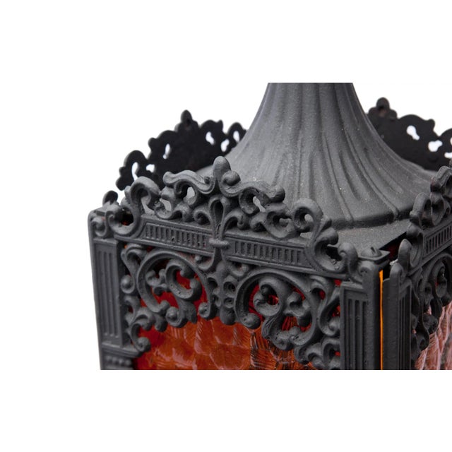 Gothic 1960s Hanging Lanterns With Amber & Clear Glass Windows - a Pair For Sale - Image 3 of 6