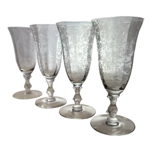 1940s Cambridge Rose Point White Wine Glasses- Set of 4