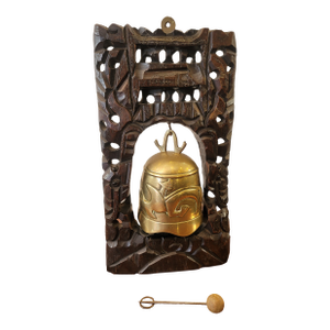 1900s Chinese Temple Bell Carved Rosewood Frame