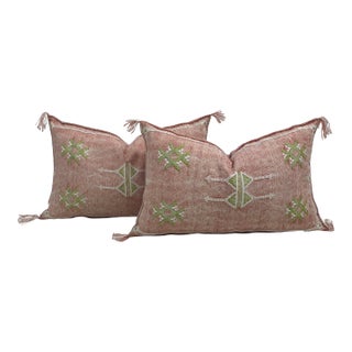 Pink Handmade Cactus Silk Pillow Covers - a Pair For Sale