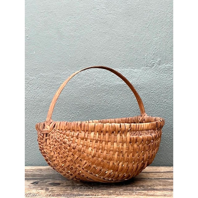 Mid 20th Century Vintage Handwoven Shaker Rattan Basket For Sale - Image 5 of 12