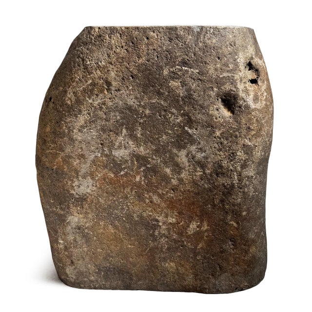 Contemporary Rustic Vintage Outdoor Boulder Stone Side Table Stool For Sale - Image 3 of 5