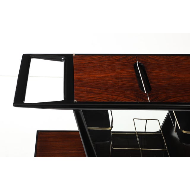 Cesare Lacca Cesare Lacca Modernist Ebonized Wood and Rosewood Bar Cart For Sale - Image 4 of 17