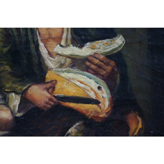 Late 20th Century Children Eating Grapes & Melon Oil Painting After Bartolome Esteban Murillo 24" For Sale - Image 9 of 12