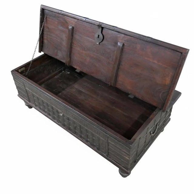 Farmhouse Vintage Rustic Brown Wood and Metal Chest Coffee Table with Storage For Sale - Image 3 of 5