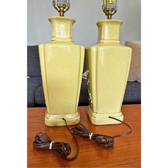 Mid-Century Porcelain, Pale Yellow Table Lamps, Raised Chinoiserie ...