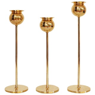Tulip Candlesticks by Pierre Forssell for Skultuna Sweden, Set of 3 For Sale