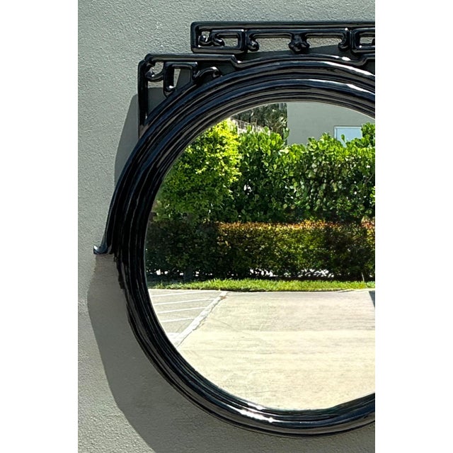 Vintage Black Lacquered Fretwork Round Wall Mirror For Sale - Image 16 of 16