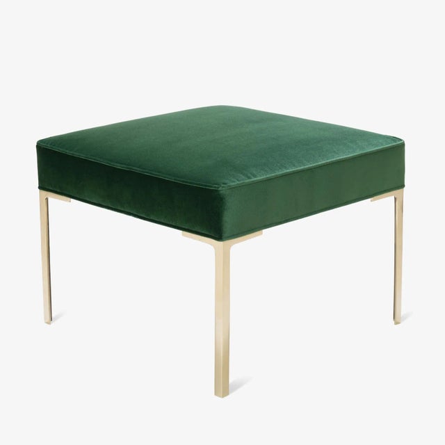 Metal Astor Square Brass Ottoman in Emerald Velvet by Montage For Sale - Image 7 of 7