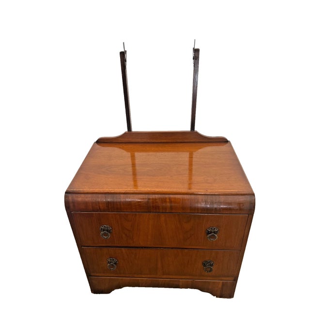 Art Deco Vintage Art Deco Style Dresser Chest Two Drawers, Waterfall Top, Mirror For Sale - Image 3 of 14