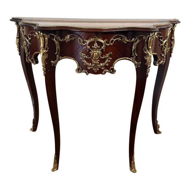 Mid 20th Century Louis XV Style Ormolu-Mounted Demilune Console Table For Sale