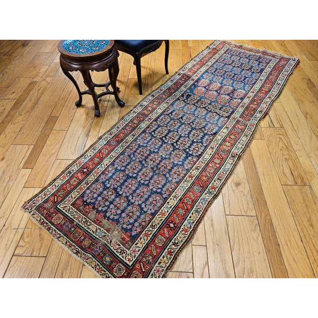 19th Century Persian Bidjar Runner, Hand-Knotted Wool, Allover Paisley Pattern, Blue & Red, 3x9 For Sale In Chicago - Image 6 of 14