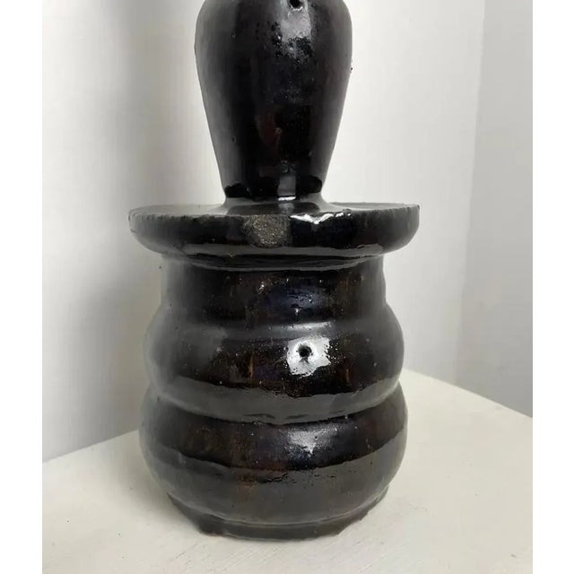 Large Chinese Altar Candleholder in Black Enameled Ceramic, 19th Century For Sale - Image 5 of 11