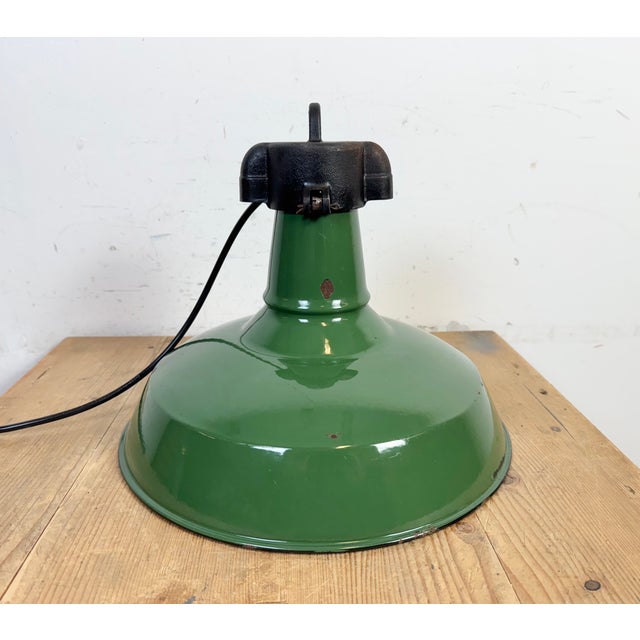 Industrial Green Enamel Factory Pendant Lamp, 1960s For Sale - Image 13 of 18
