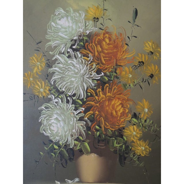 Wood 1960s Oil Painting by Baccie 24 X 28 "California School of Painters" Floral Still Life Scene For Sale - Image 7 of 10